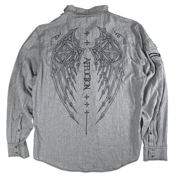 Affliction Y2K Button Up Edgy Grunge Long Sleeve Cotton Shirt, Size XL - Picture 6 of 15